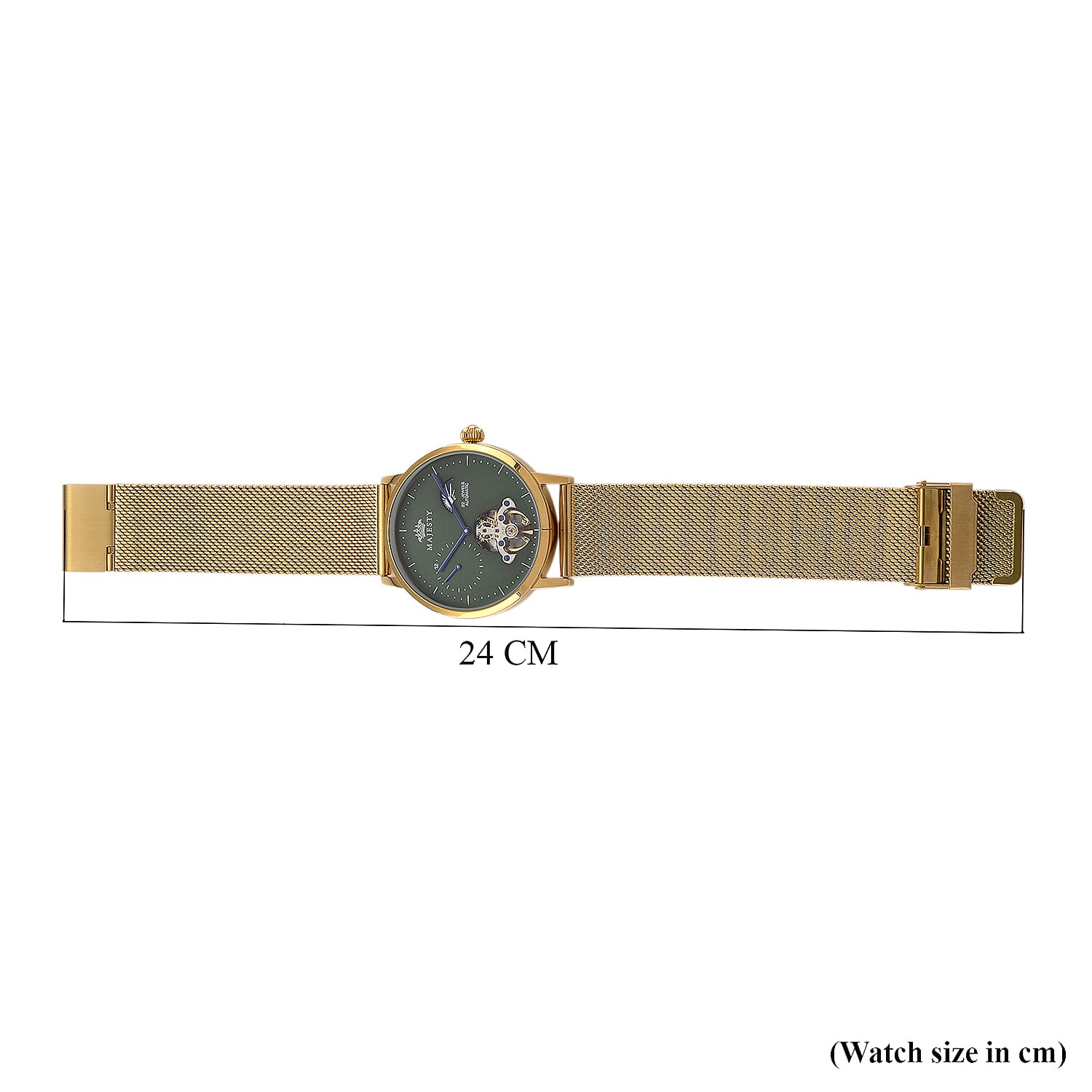 MAJESTY Multifunction LiaoCheng Automatic 3ATM WR Green Dial - Gold Case Mens Watch with Gold Stainless Steel Mesh Strap