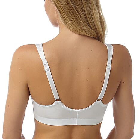 Marlon Firm Control Wireless Bra With Easy Front Fastening, Wide Straps And Lace Trim (Size 40DD) - White