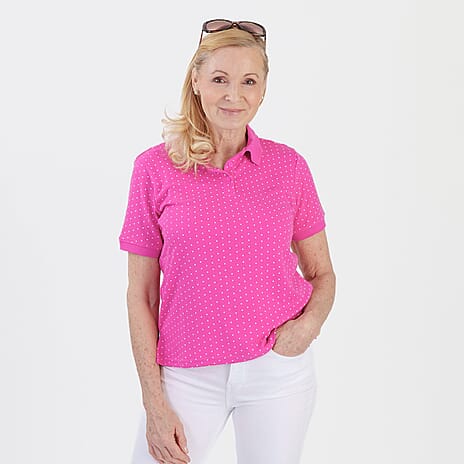Beaumonde Ladies Polo Collar Short Sleeve Jersey Tee (Size S, 8-10) - Raspberry
