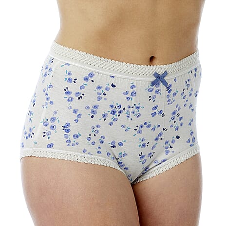 Marlon Womens Pack Of 3 100% Cotton Ditsy Floral Print Maxi Briefs (Size 16 to 18) - Cream