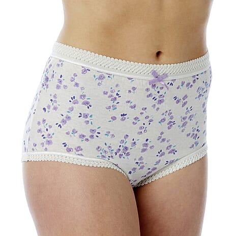 Marlon Womens Pack Of 3 100% Cotton Ditsy Floral Print Maxi Briefs (Size 16 to 18) - Cream