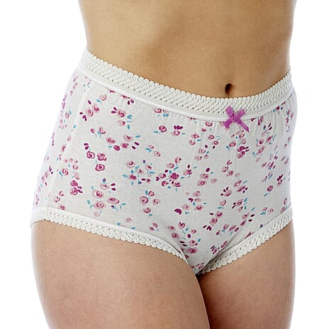 Marlon Womens Pack Of 3 100% Cotton Ditsy Floral Print Maxi Briefs (Size 20 to 22) - Cream
