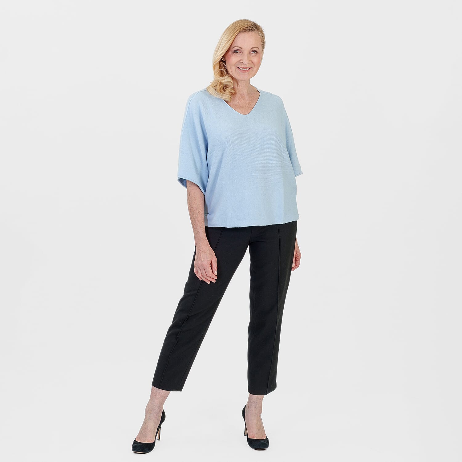 Pure And Natural Made in Italy Batwing Knitted Top (One Size, 10-20) - Light Blue