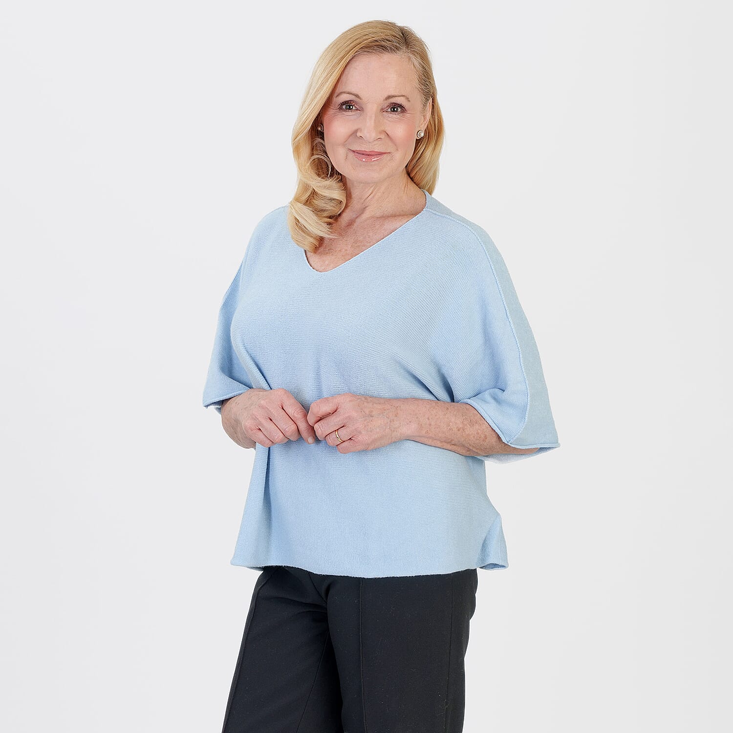 Pure And Natural Made in Italy Batwing Knitted Top (One Size, 10-20) - Light Blue