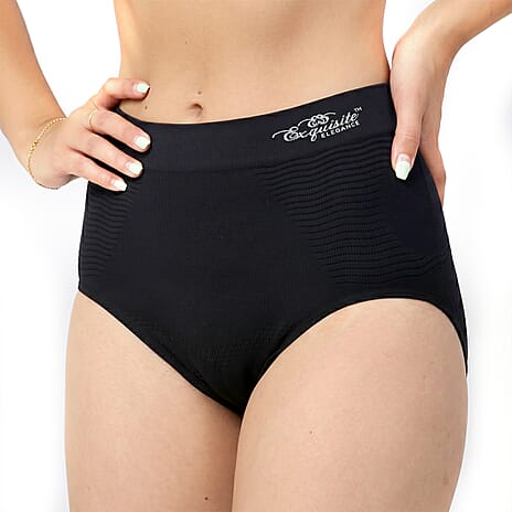 Exquisite Elegance Seamless High Waist Tummy Control Brief (Size M, 12 To 14) - Black