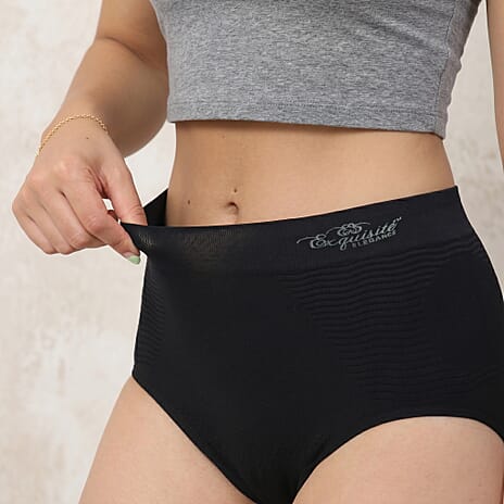 Exquisite Elegance Seamless High Waist Tummy Control Brief (Size M, 12 To 14) - Black