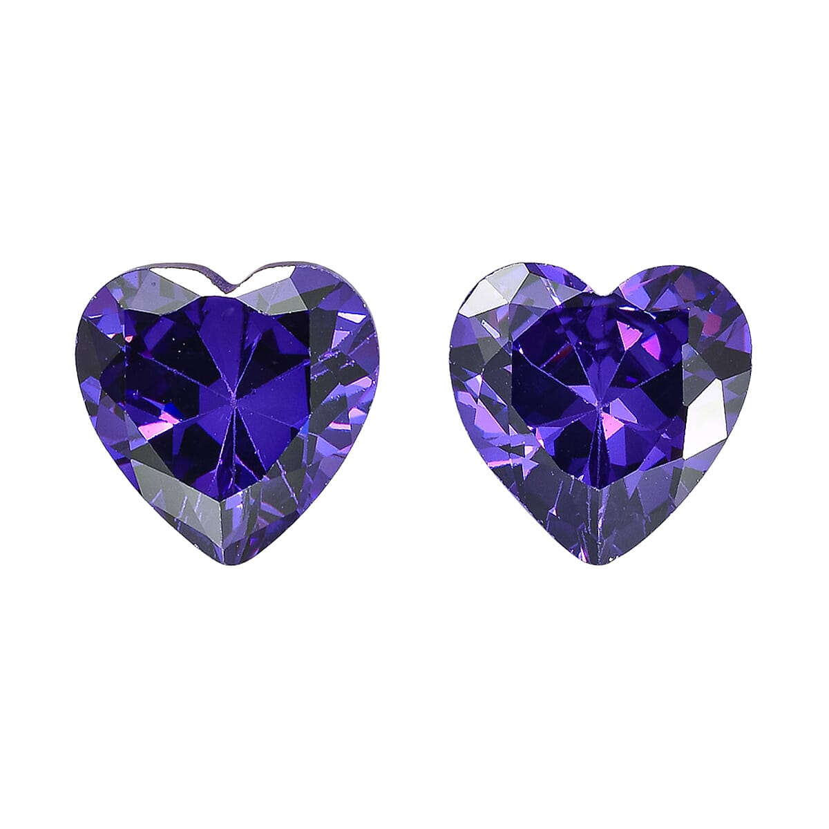 Set Of 2 Blue Cubic Zirconia Heart 8 mm Gemstone, 6.00 Ct