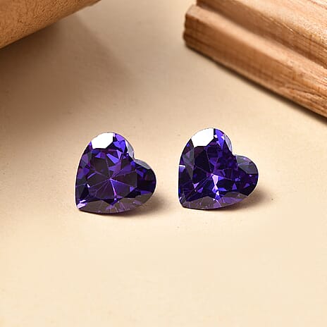 Set Of 2 Blue Cubic Zirconia Heart 8 mm Gemstone, 6.00 Ct