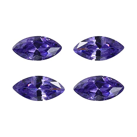 Set Of 4 Blue Cubic Zirconia Marquee 5X2.5 mm Gemstone, 0.78 Ct