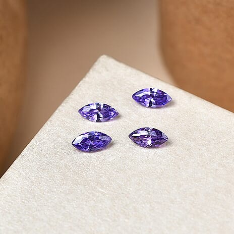 Set Of 4 Blue Cubic Zirconia Marquee 5X2.5 mm Gemstone, 0.78 Ct