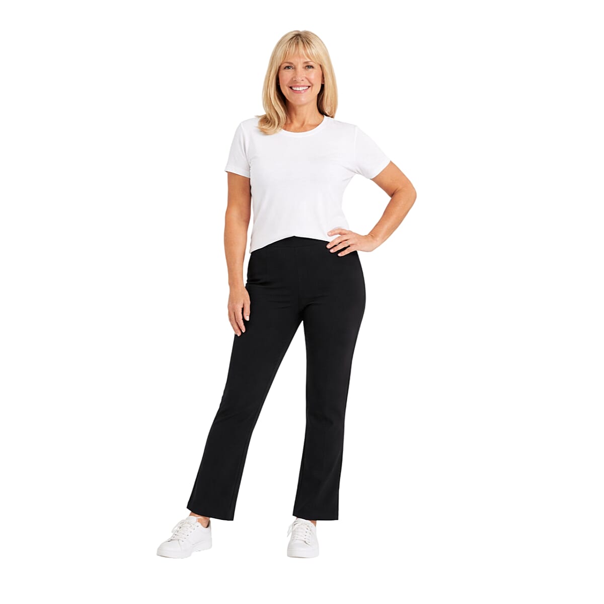 Emma Ribbed Bootcut Elastic Trousers (Size 14) - Black