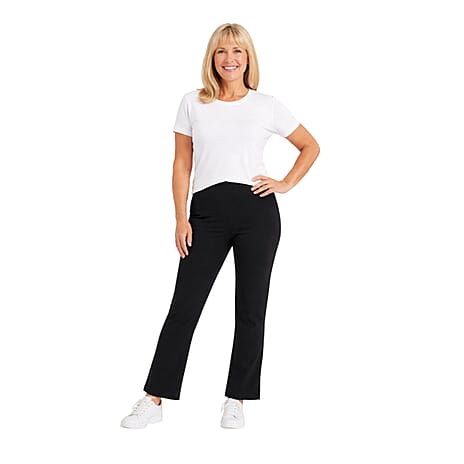 Emma Ribbed Bootcut Elastic Trousers (Size 14) - Black