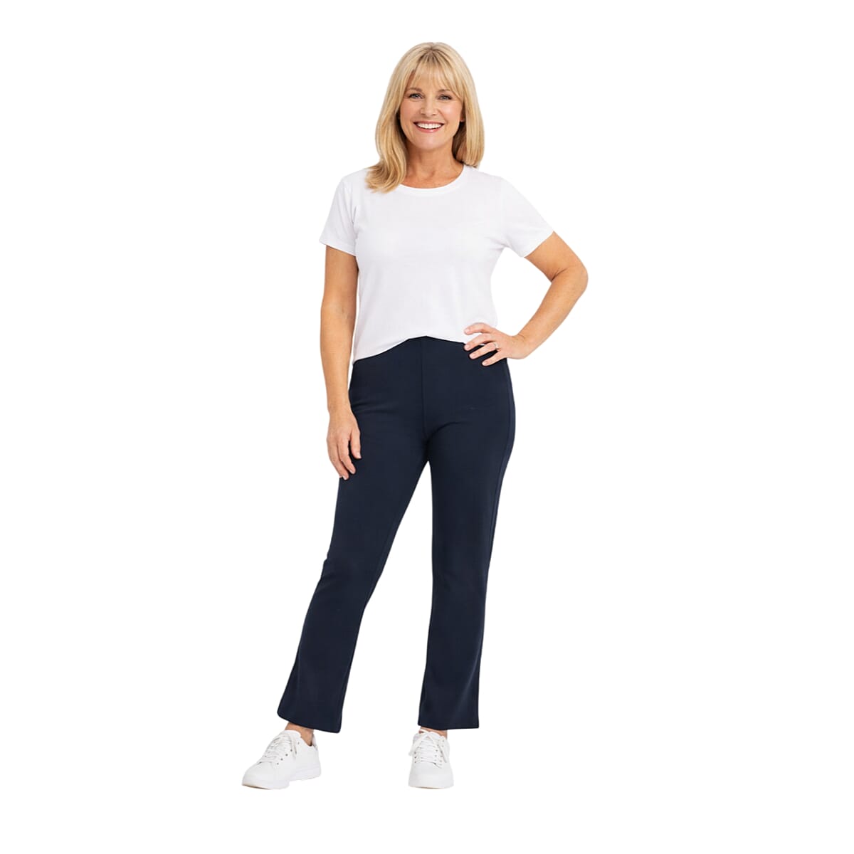 Emma Ribbed Bootcut Elastic Trousers (Size 12) - Navy