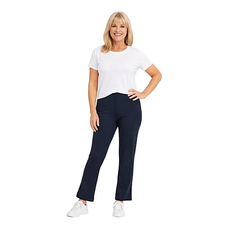 Emma Ribbed Bootcut Elastic Trousers (Size 12) - Navy