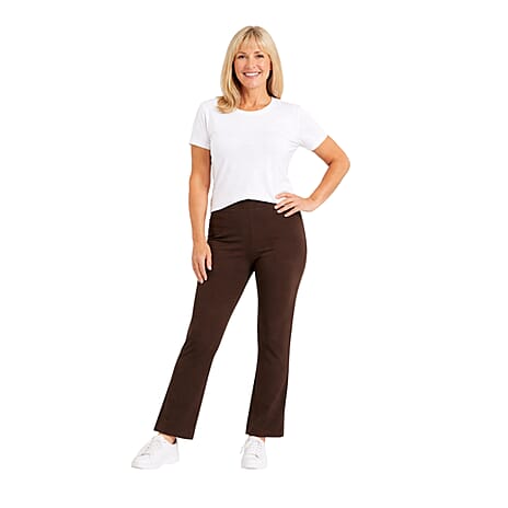 Emma Ribbed Bootcut Elastic Trousers (Size 20) - Chocolate