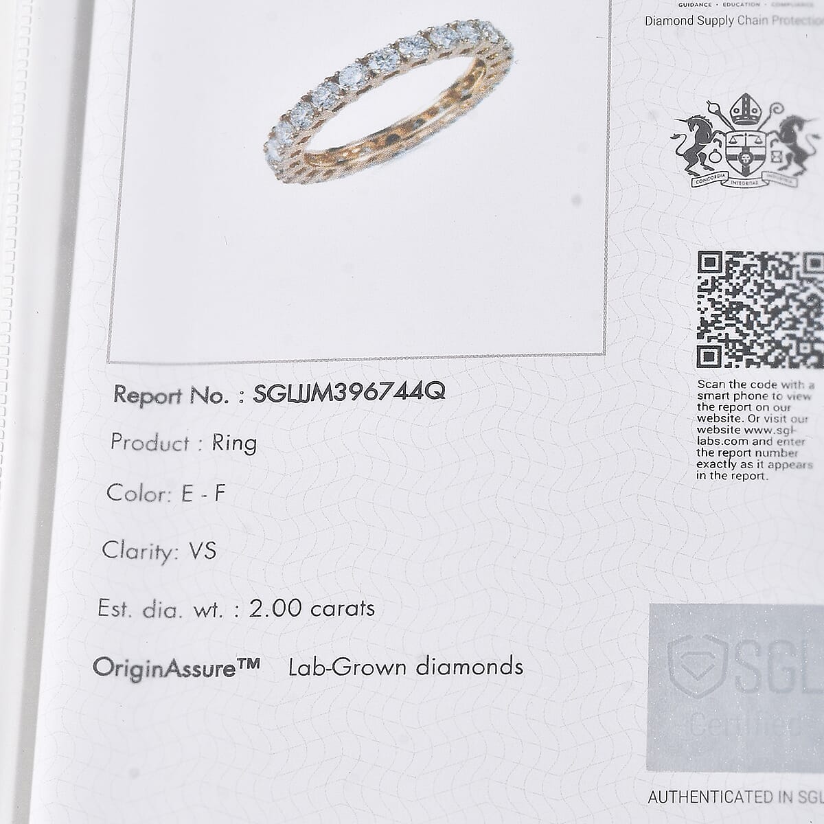 Luxuriant 9K Yellow Gold SGL Certified VS-E-F Lab Grown Diamond Band Ring 2.00 Ct.