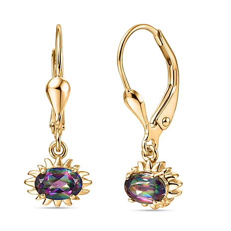D'Joy Mystic Topaz Earring with Lever Back in Yellow Gold Plated Sterling Silver 1.08 Ct.