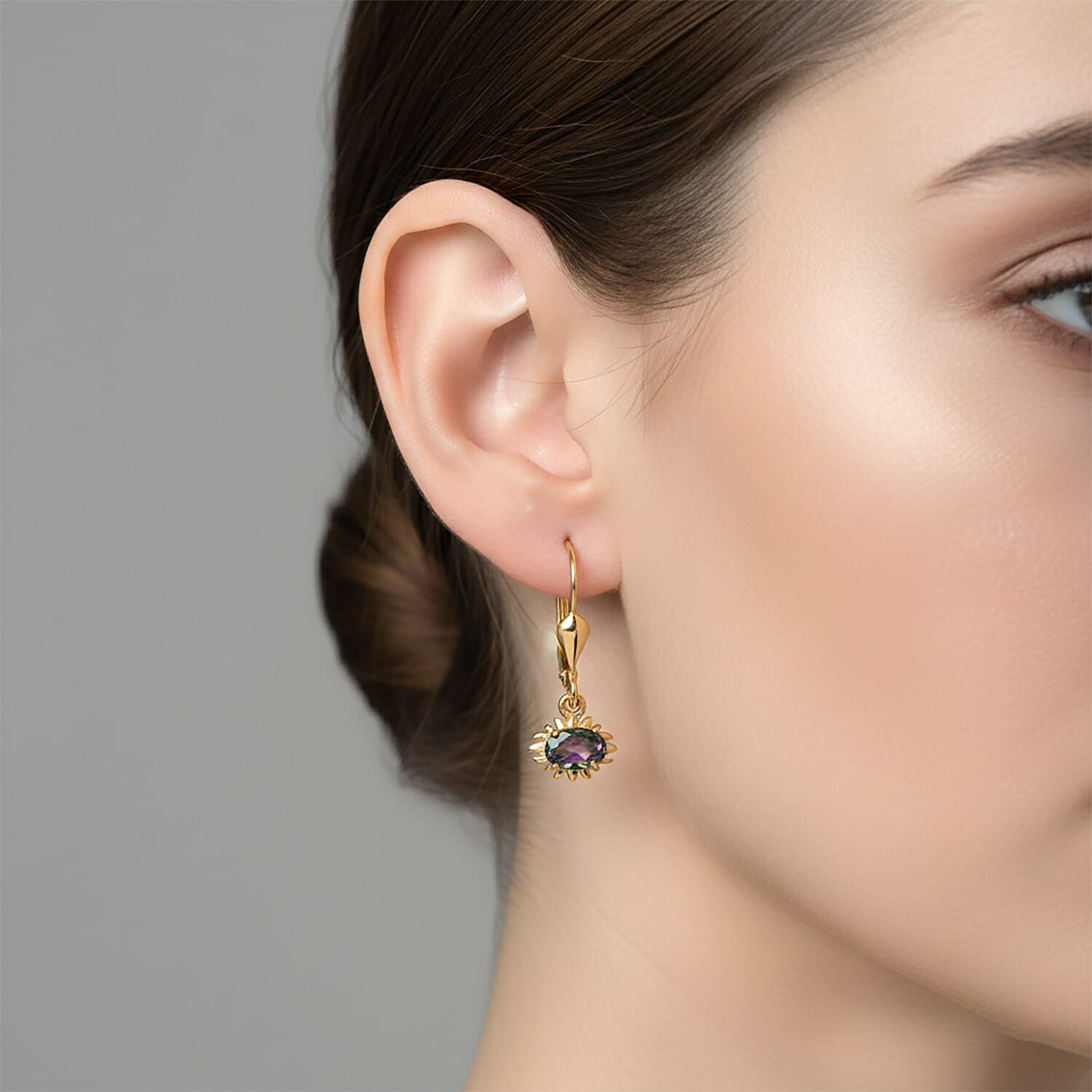 D'Joy Mystic Topaz Earring with Lever Back in Yellow Gold Plated Sterling Silver 1.08 Ct.