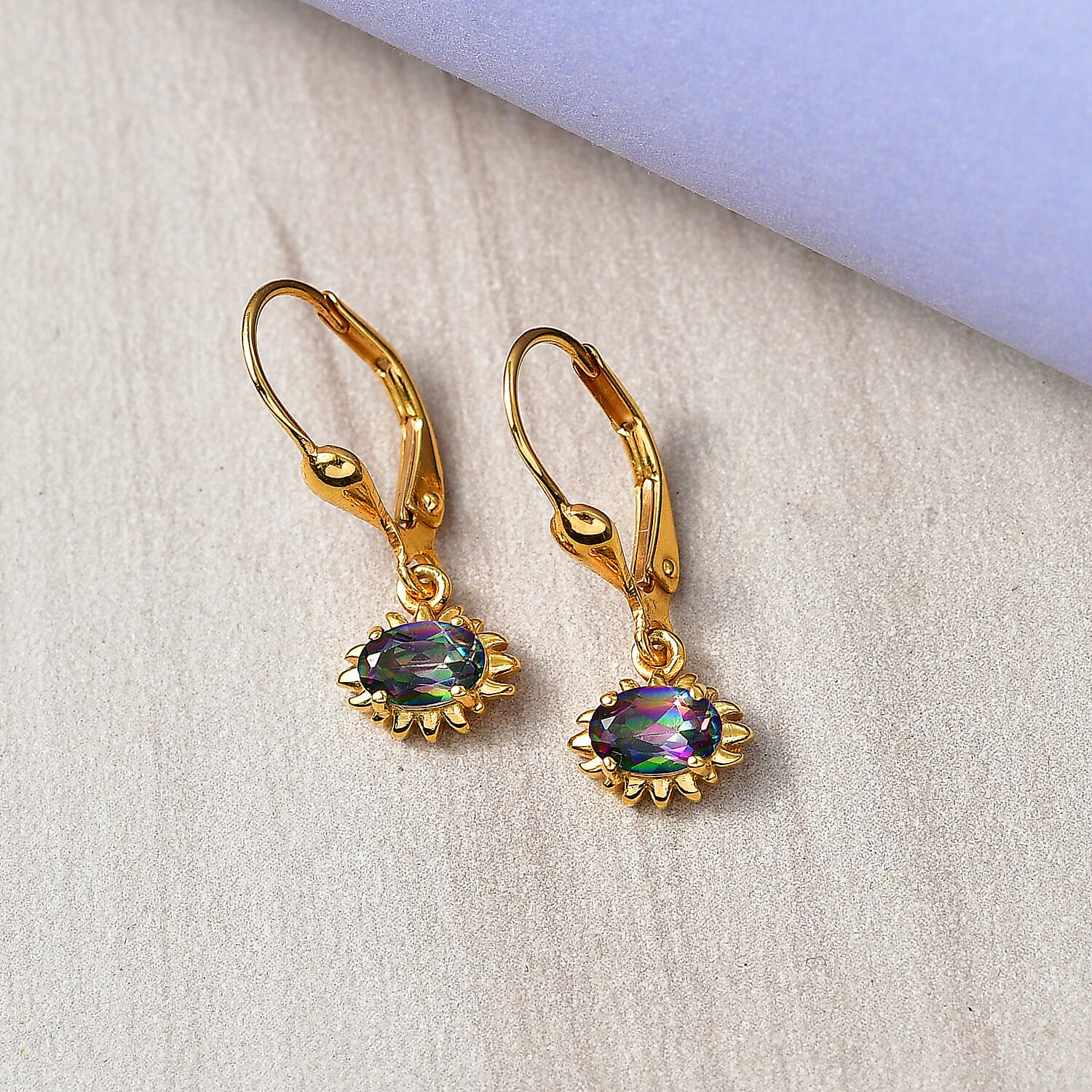 D'Joy Mystic Topaz Earring with Lever Back in Yellow Gold Plated Sterling Silver 1.08 Ct.