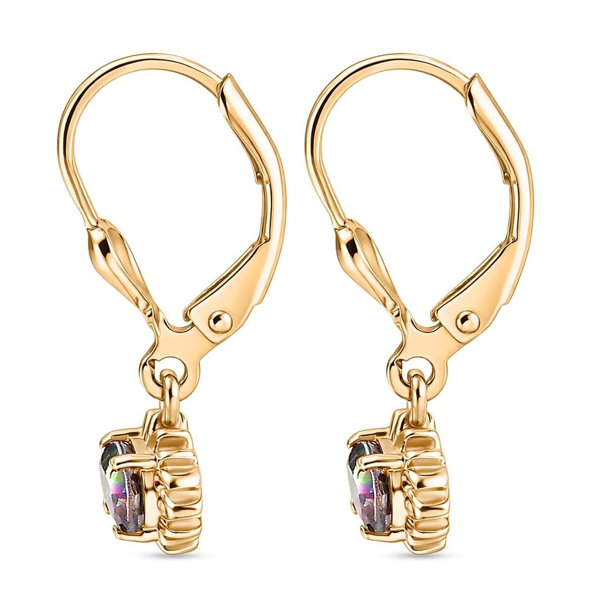 D'Joy Mystic Topaz Earring with Lever Back in Yellow Gold Plated Sterling Silver 1.08 Ct.