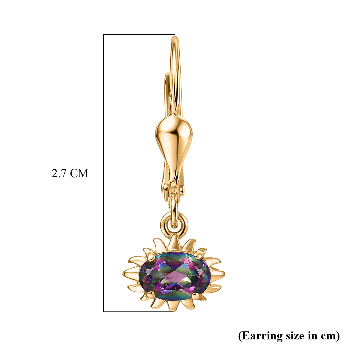 D'Joy Mystic Topaz Earring with Lever Back in Yellow Gold Plated Sterling Silver 1.08 Ct.