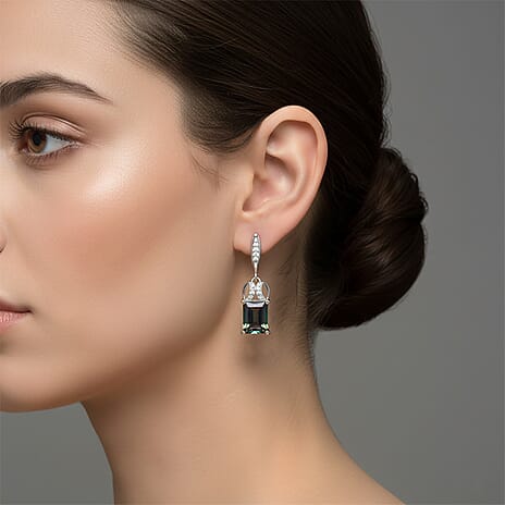 D'Joy Mystic Topaz & White Zircon Earring with Push Back in Rhodium Overlay Sterling Silver 4.06 Ct.