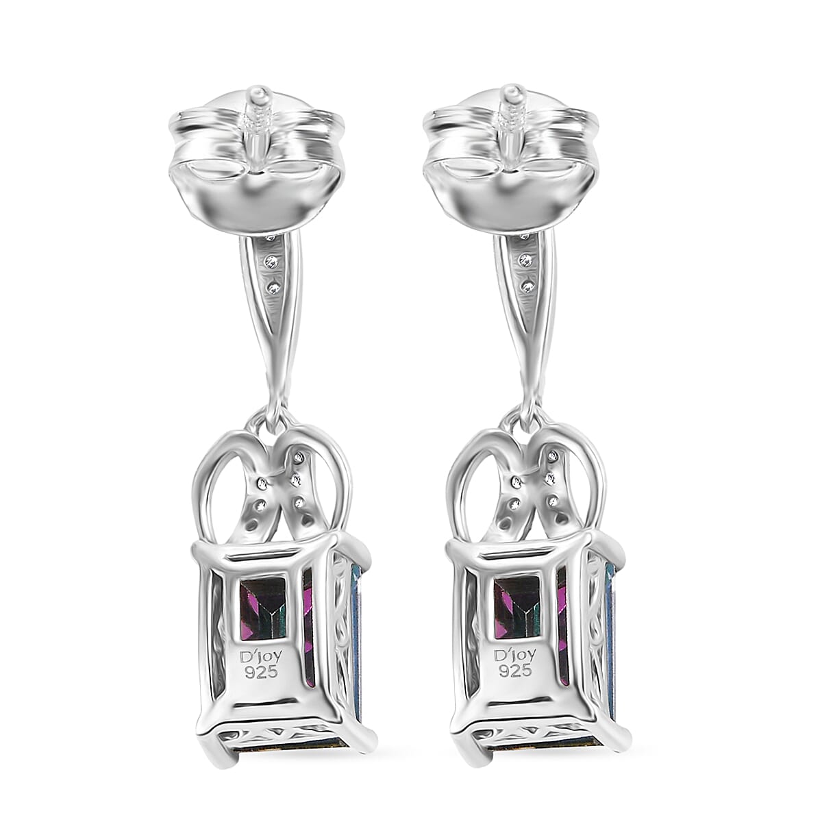 D'Joy Mystic Topaz & White Zircon Earring with Push Back in Rhodium Overlay Sterling Silver 4.06 Ct.