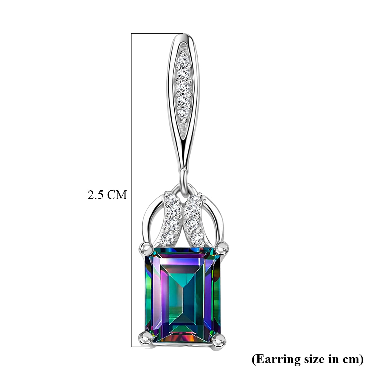 D'Joy Mystic Topaz & White Zircon Earring with Push Back in Rhodium Overlay Sterling Silver 4.06 Ct.