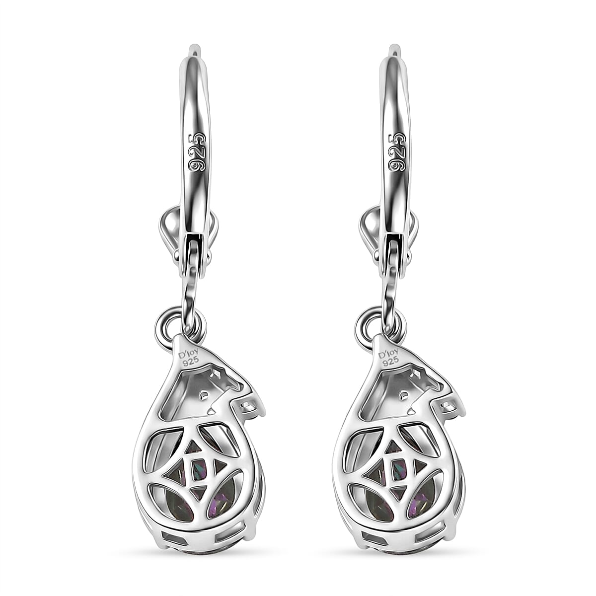 D'Joy Mystic Topaz & White Zircon Solitaire Stud Earring with Lever Back in Rhodium Overlay Sterling Silver 2.26 Ct.