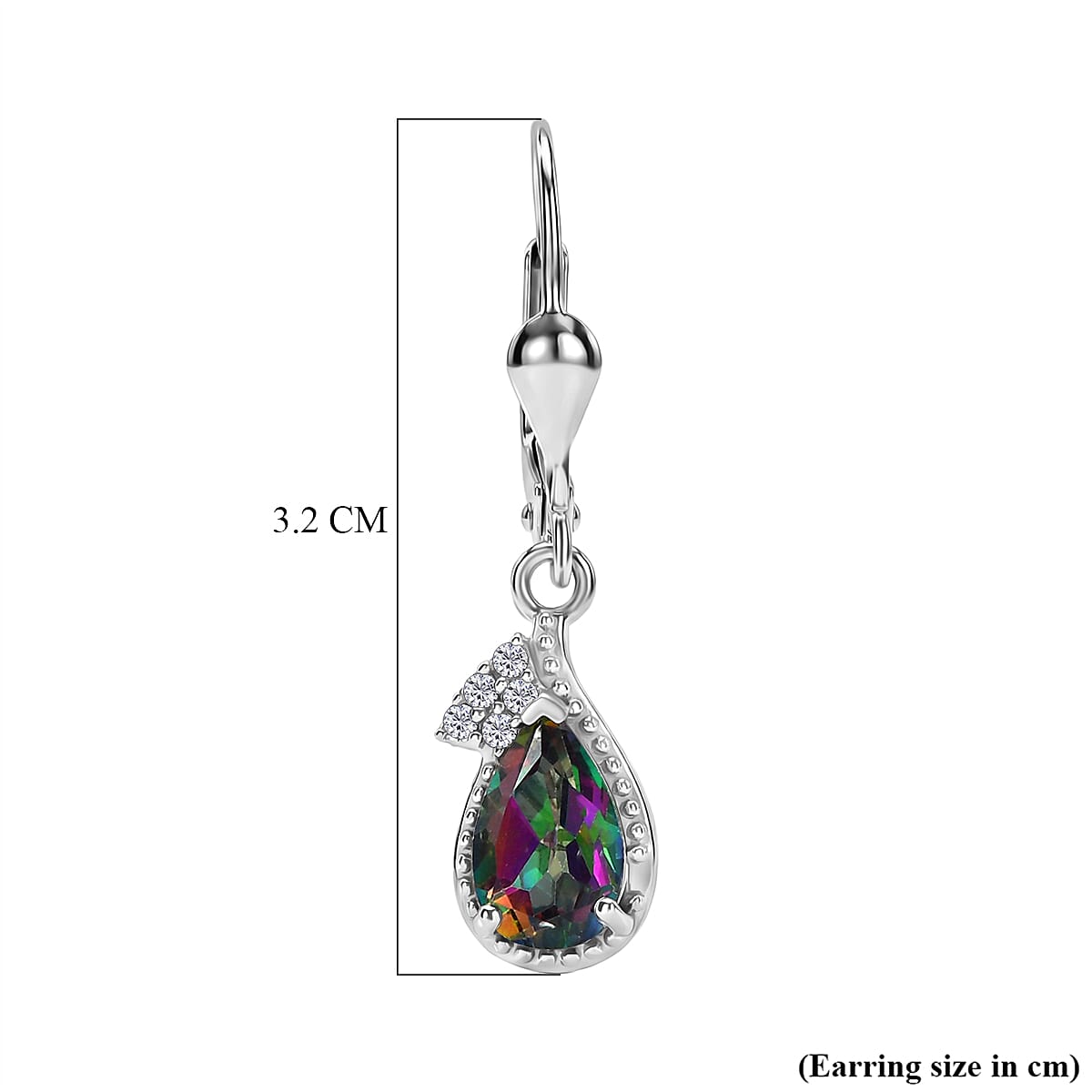 D'Joy Mystic Topaz & White Zircon Solitaire Stud Earring with Lever Back in Rhodium Overlay Sterling Silver 2.26 Ct.