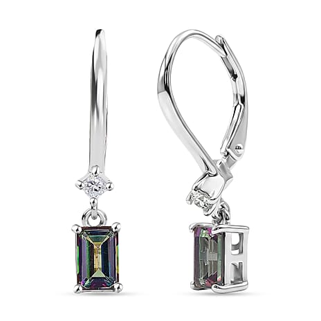 D'Joy Mystic Topaz & White Zircon Solitaire Lever Back Earring in Platinum Overlay Sterling Silver 1.50 Ct.