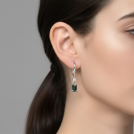 D'Joy Mystic Topaz & White Zircon Solitaire Lever Back Earring in Platinum Overlay Sterling Silver 1.50 Ct.