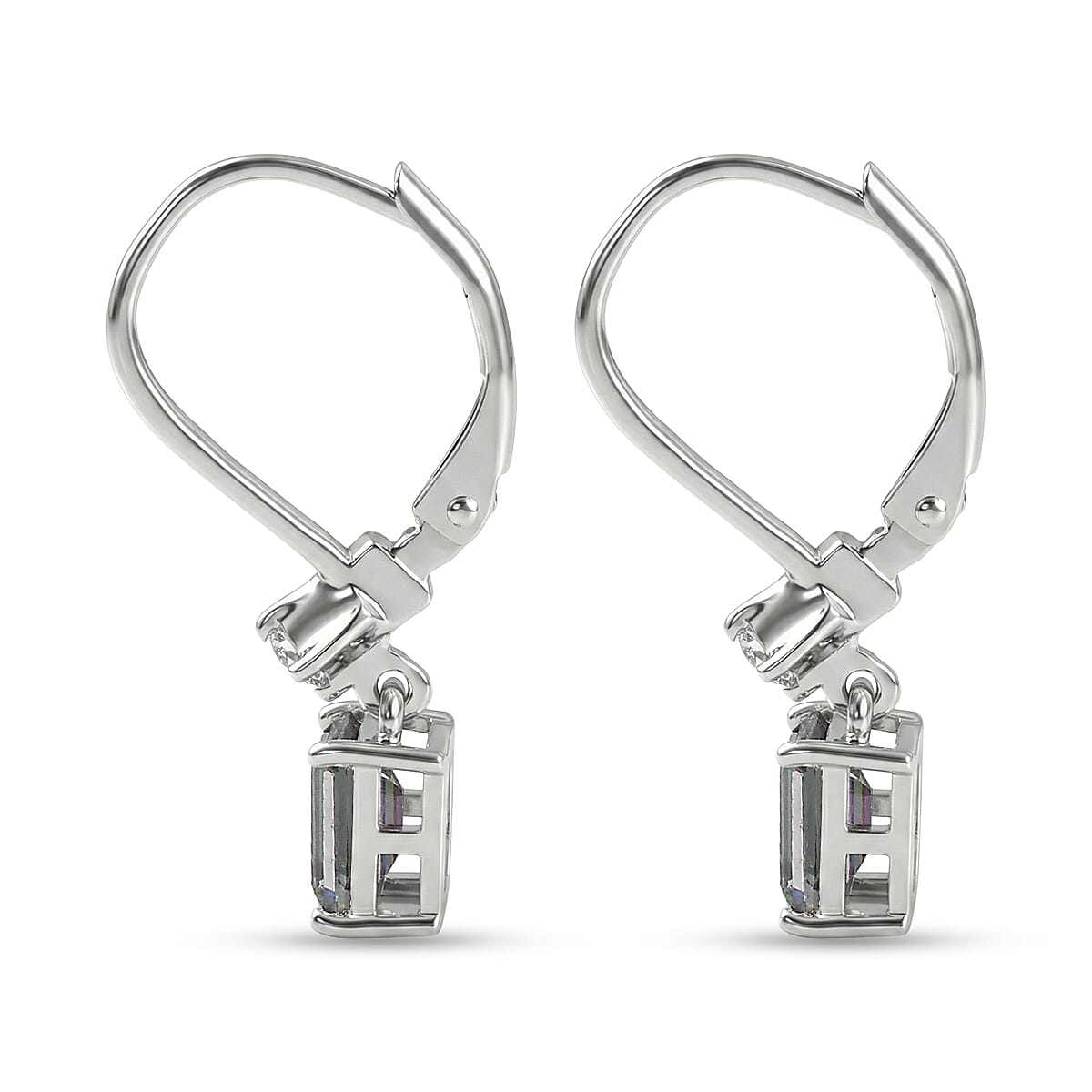 D'Joy Mystic Topaz & White Zircon Solitaire Lever Back Earring in Platinum Overlay Sterling Silver 1.50 Ct.