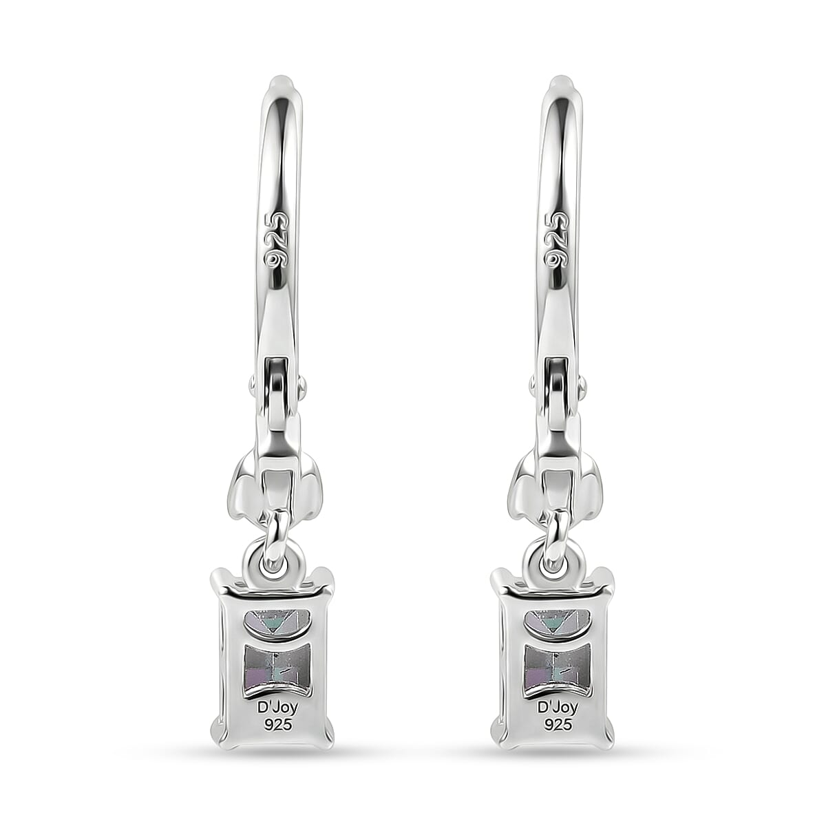 D'Joy Mystic Topaz & White Zircon Solitaire Lever Back Earring in Platinum Overlay Sterling Silver 1.50 Ct.