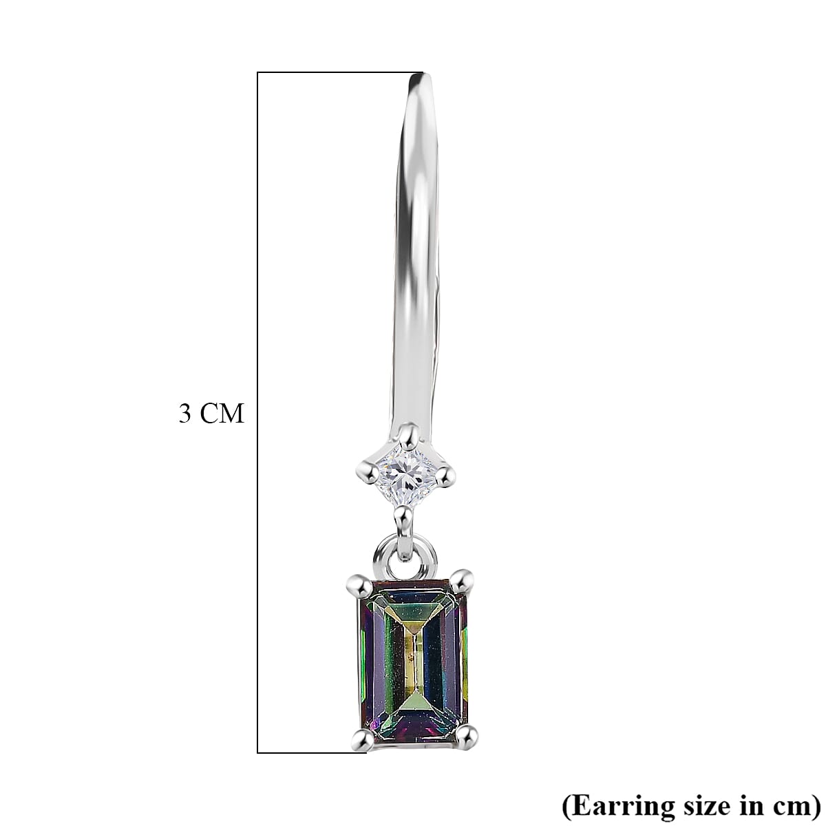 D'Joy Mystic Topaz & White Zircon Solitaire Lever Back Earring in Platinum Overlay Sterling Silver 1.50 Ct.
