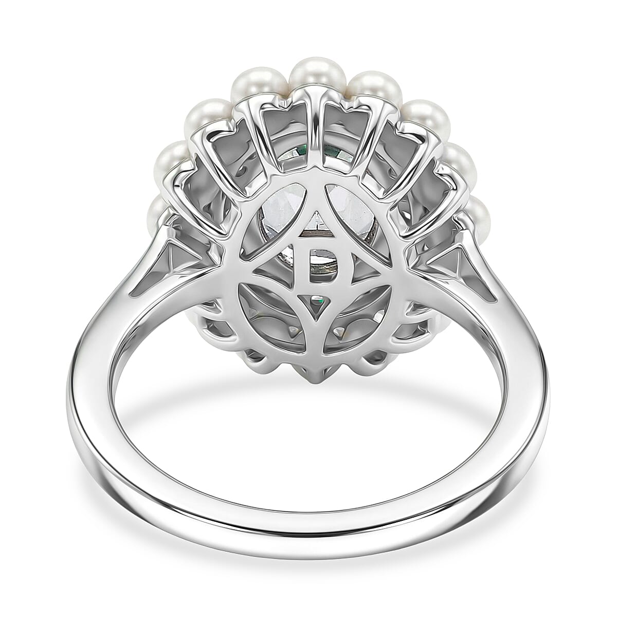 D'Joy Mystic Topaz, Fresh Water Pearl & White Zircon Ring in Rhodium Overlay Sterling Silver 3.85  Ct.