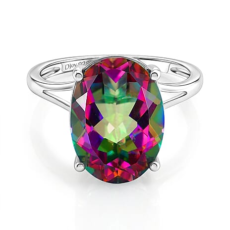 D'Joy Mystic Topaz Solitaire Ring in Rhodium Overlay Sterling Silver  7.25 Ct.