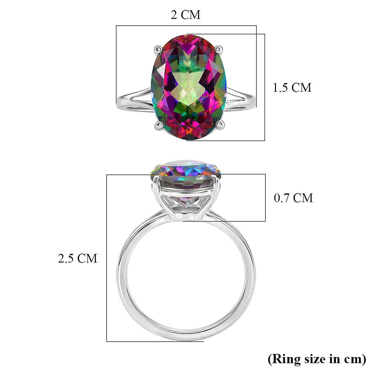 D'Joy Mystic Topaz Solitaire Ring in Rhodium Overlay Sterling Silver  7.25 Ct.