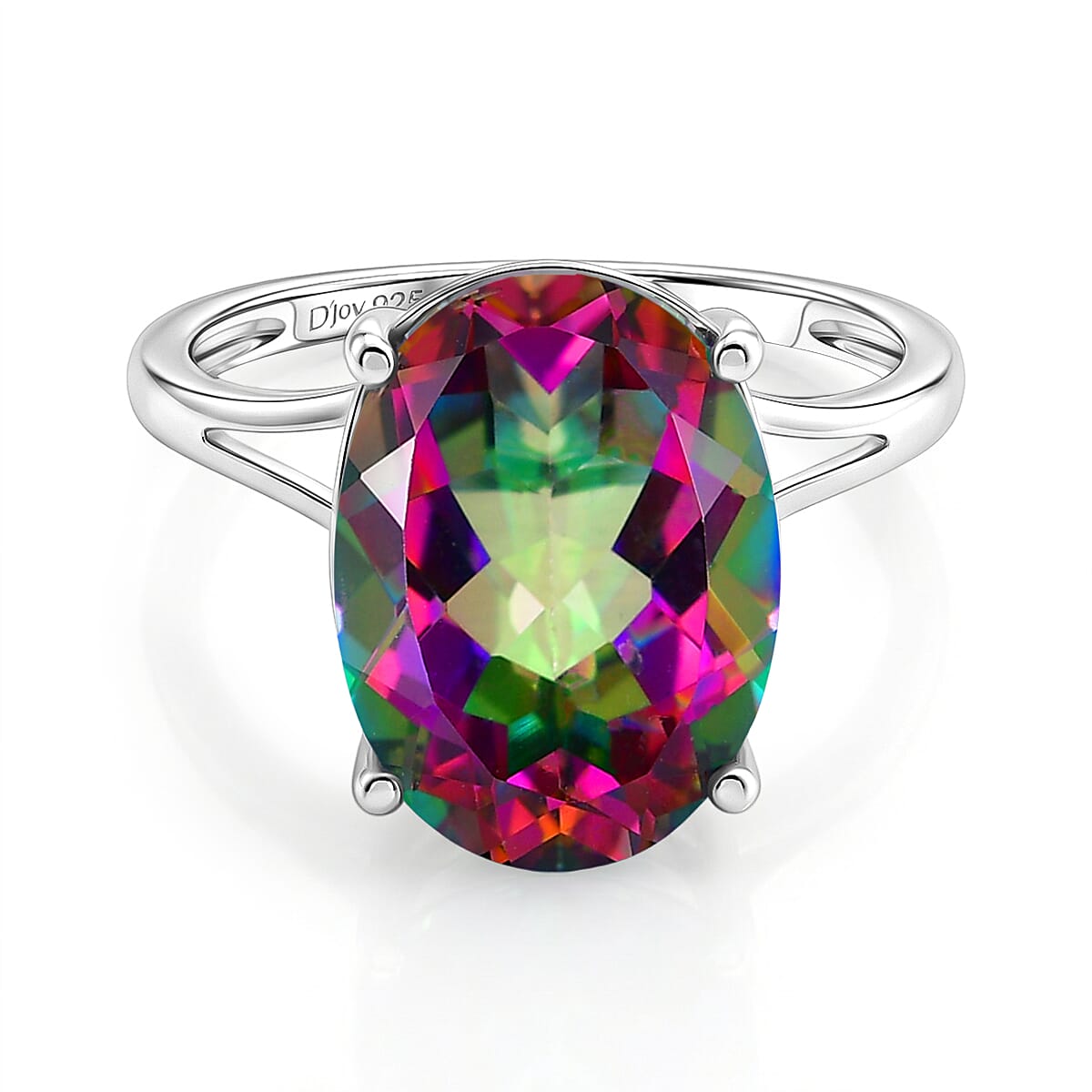 D'Joy Mystic Topaz Solitaire Ring in Rhodium Overlay Sterling Silver 7.25 Ct.
