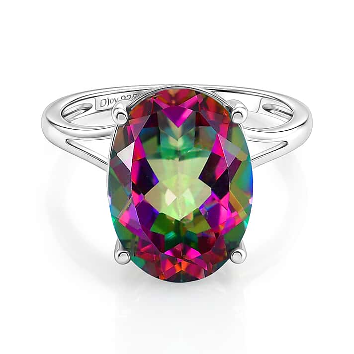 D'Joy Mystic Topaz Solitaire Ring in Rhodium Overlay Sterling Silver 7.25 Ct.