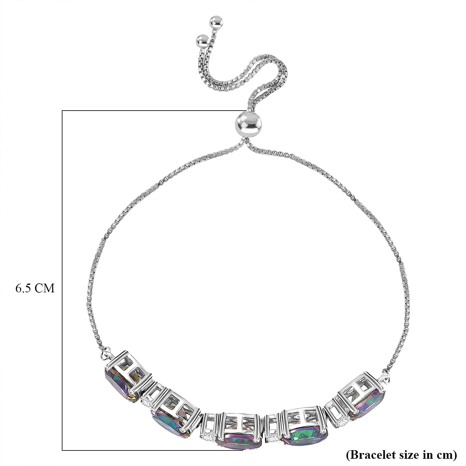D'Joy Mystic Topaz & White Zircon Adjustable Bracelet (Size - 10.5) in Rhodium Overlay Sterling Silver 7.71 Ct.
