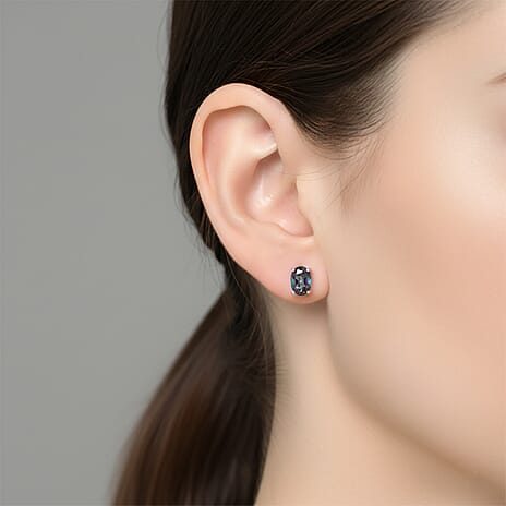 Mystic Topaz Solitaire Stud Push Post Earring in Platinum Overlay Sterling Silver 1.11 Ct.