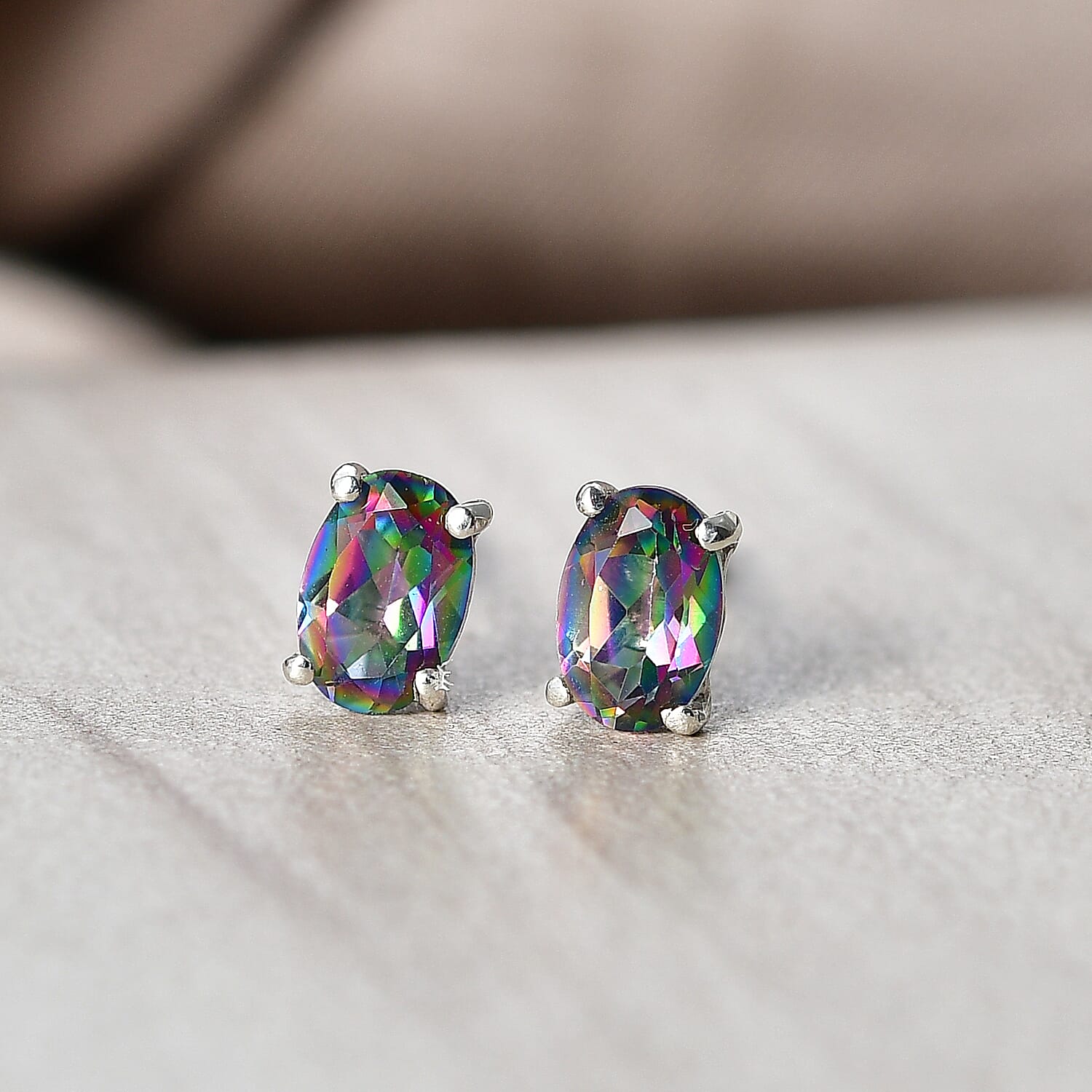 Mystic Topaz Solitaire Stud Push Post Earring in Platinum Overlay Sterling Silver 1.11 Ct.