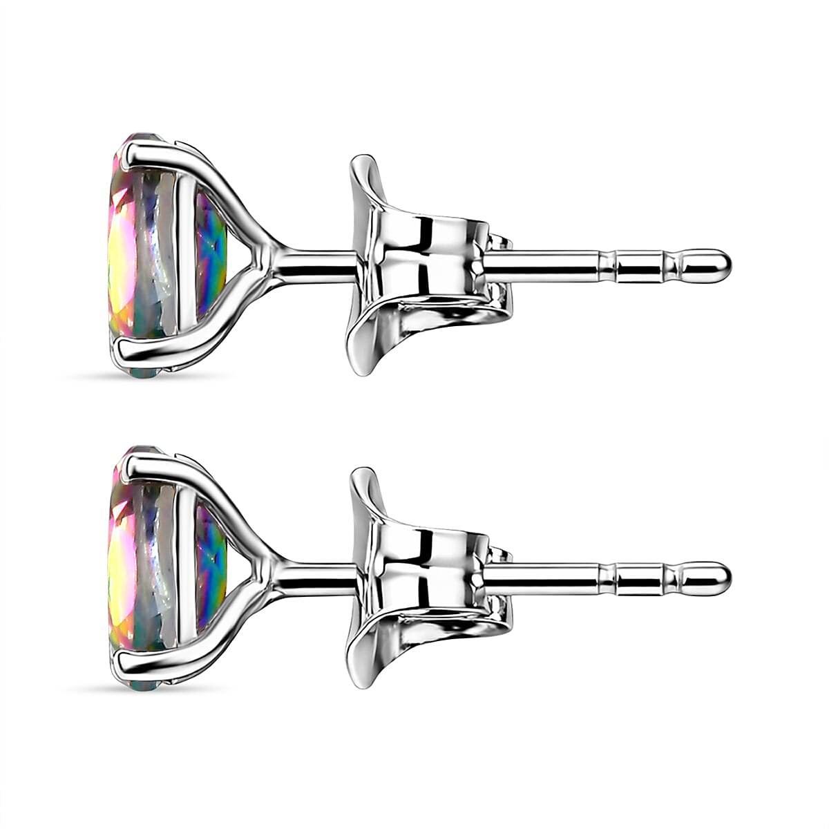 Mystic Topaz Solitaire Stud Push Post Earring in Platinum Overlay Sterling Silver 1.11 Ct.