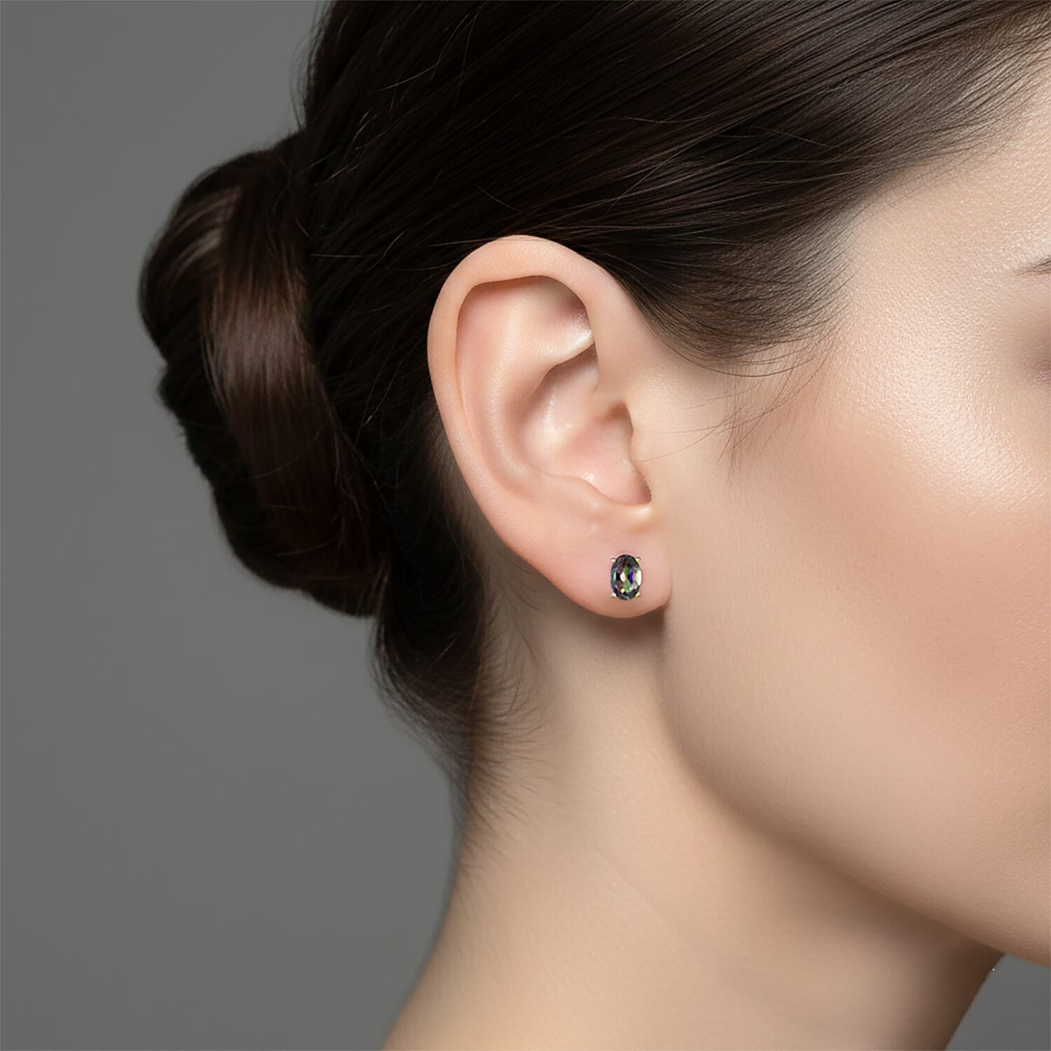 Mystic Topaz Solitaire Stud Push Post Earring in Yellow Gold Plated Sterling Silver 1.11 Ct.