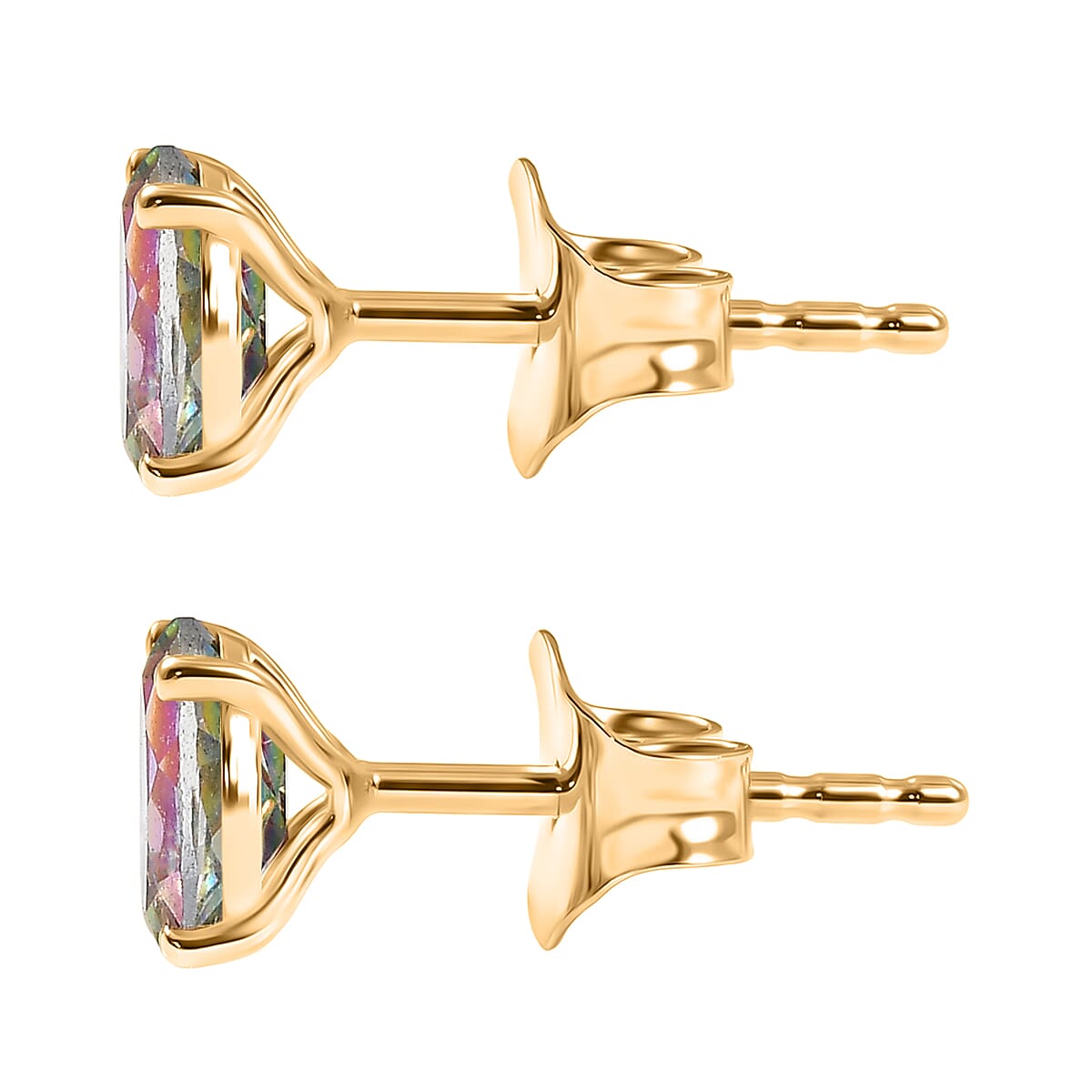 Mystic Topaz Solitaire Stud Push Post Earring in Yellow Gold Plated Sterling Silver 1.11 Ct.