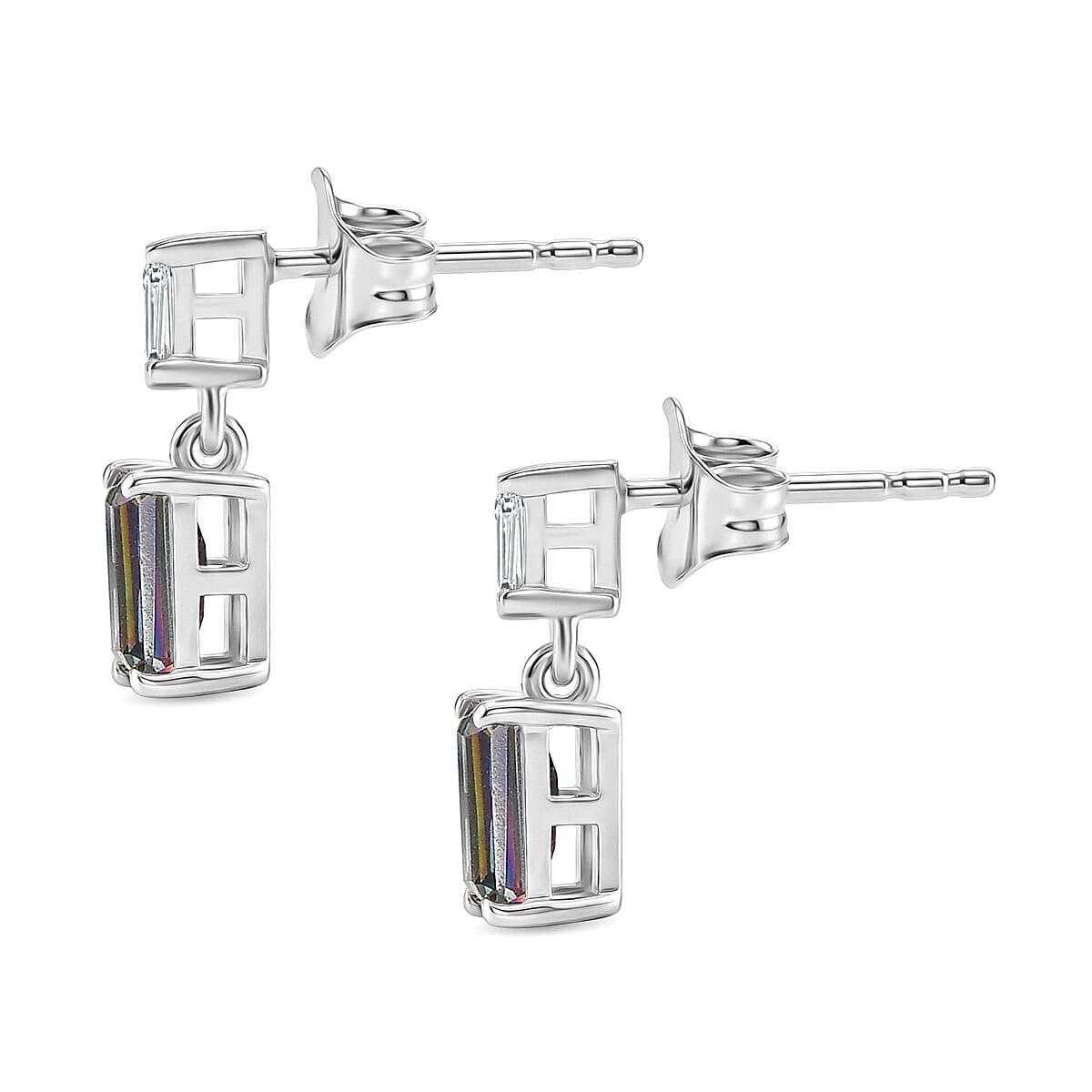D'Joy Mystic Topaz & White Topaz Dangling Earring with Push Post in Rhodium Overlay Sterling Silver 1.50 Ct.