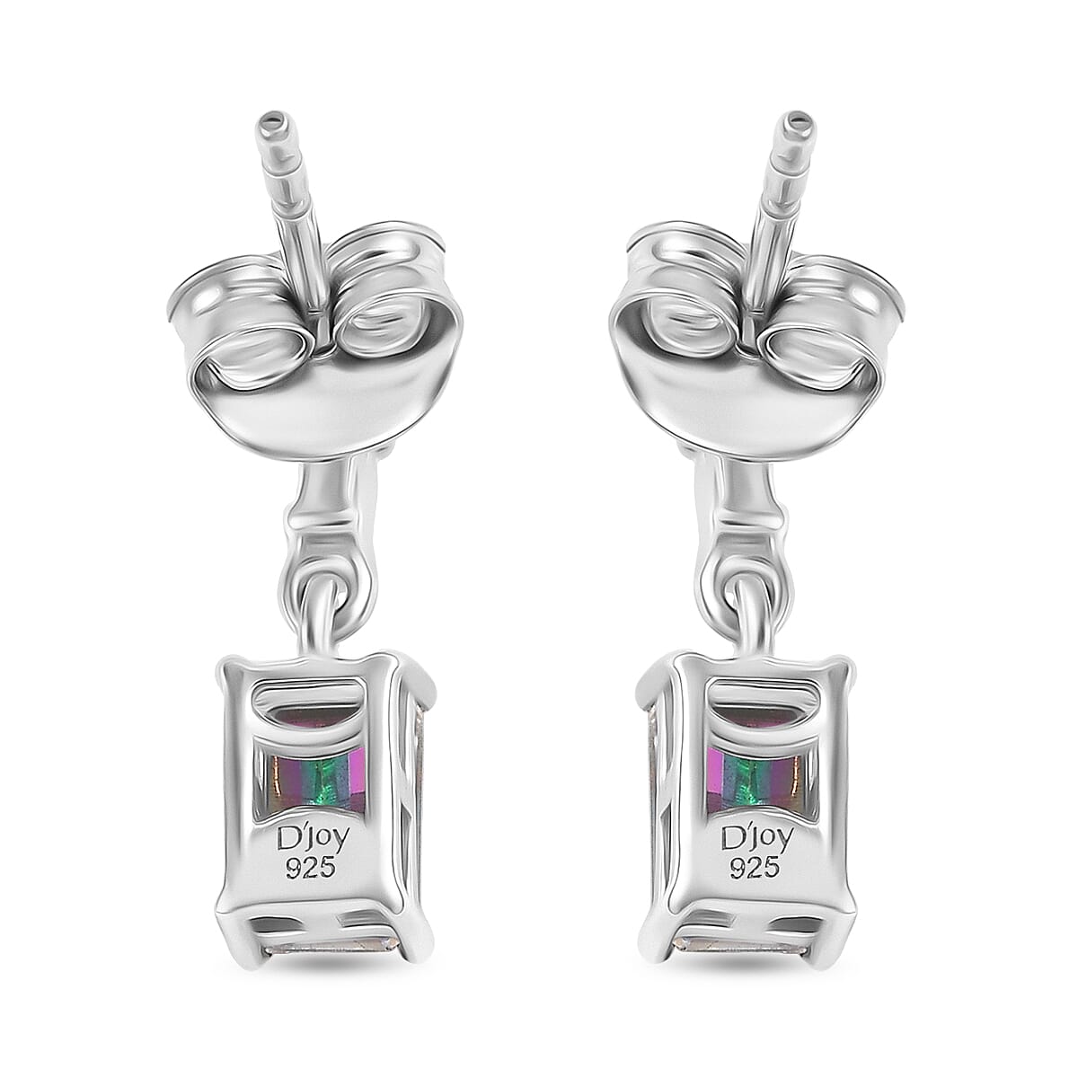 D'Joy Mystic Topaz & White Topaz Dangling Earring with Push Post in Rhodium Overlay Sterling Silver 1.50 Ct.