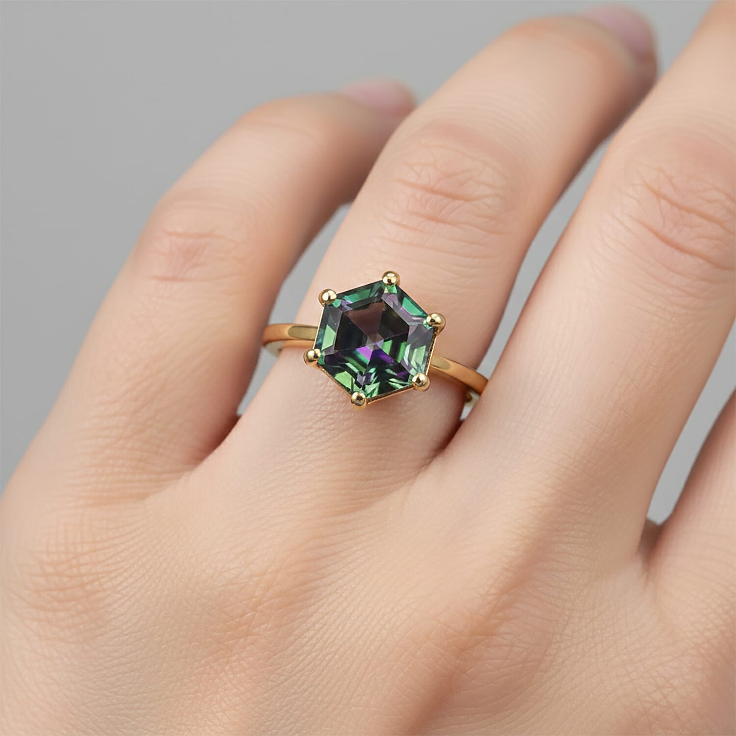 D'Joy Mystic Topaz Solitaire Ring in Yellow Gold Plated Sterling Silver 2.97 Ct.