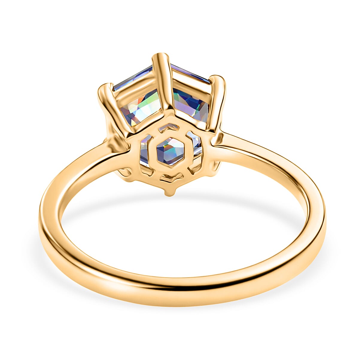 D'Joy Mystic Topaz Solitaire Ring in Yellow Gold Plated Sterling Silver 2.97 Ct.